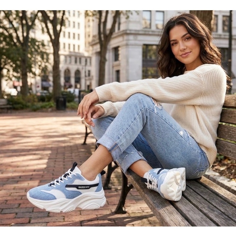 Madden NYC Sneakers Retro 90s‎ Platform Sneakers Light Jean Blue White Size 10